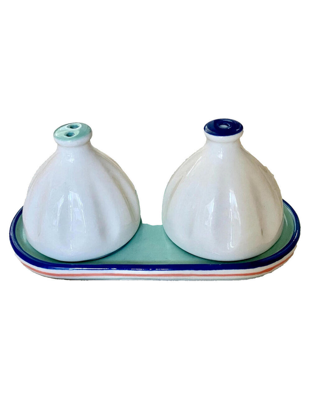 NWT Anthropologie Dairy Kitchen Garlic Salt & Pepper Shaker Set of 2 Blue Green
